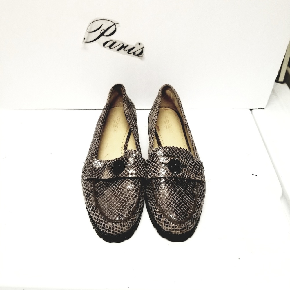 Coach Palmer Flint Gray Sand Snake Leather Loafers - Picture 2 of 8